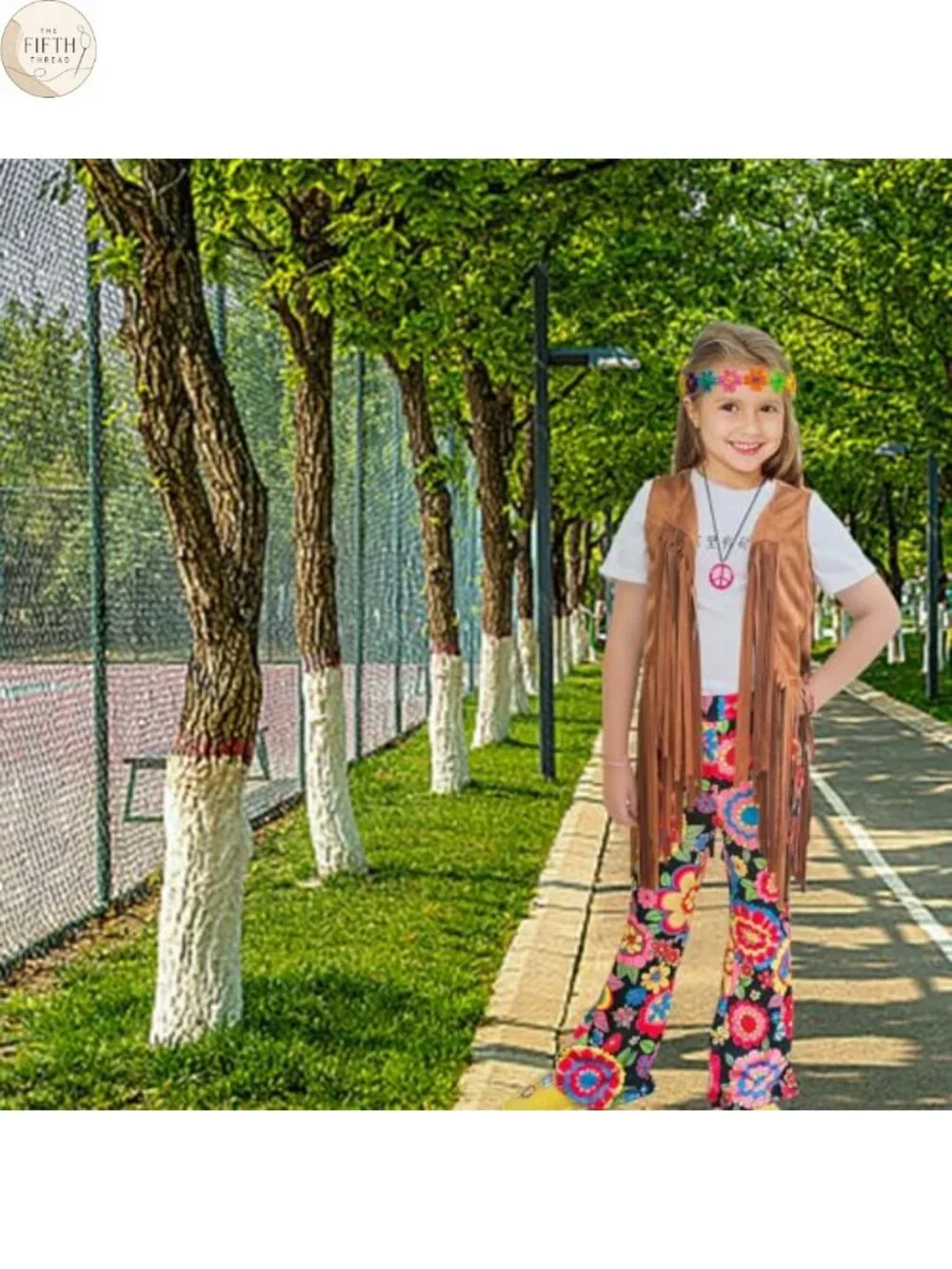 Girls 60s 70s Hippie Costume Set Fringe Vest Bell Bottoms Disco Outfit